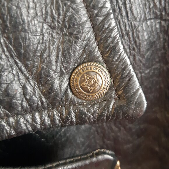 Rare Vintage Black Leather Bicker Jacket Great Seal of Oklahoma 1907 Snaps Large - Picture 17 of 17